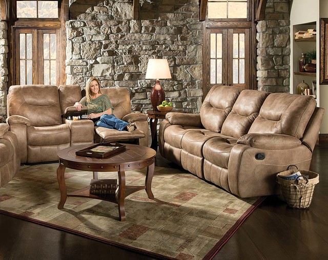 Poncho Sand Reclining Sofa and Loveseat - Transitional - Sofas