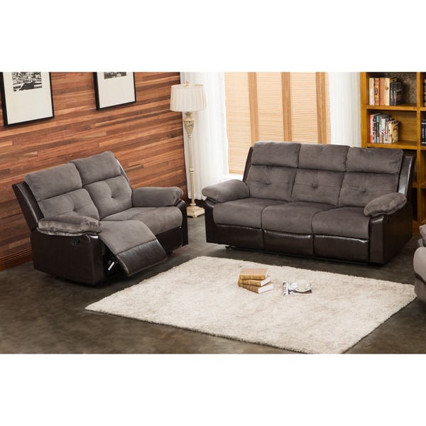Shop Stanford Grey/Chocolate Reclining Sofa and Loveseat Set - Free
