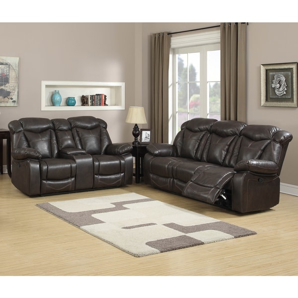 Shop Walter Dark Brown Leather Reclining Sofa and Loveseat (Set of 2