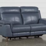Moana Blue Leather Dual Power Reclining Loveseat With Usb | Living