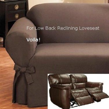 Reclining LOVESEAT Slipcover Low Back Ribbed Texture Chocolate