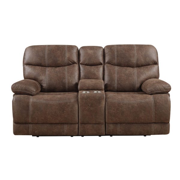 Shop Emerald Sanded Brown Microfiber Dual Reclining Loveseat with