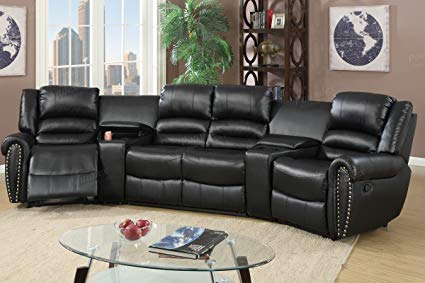 Amazon.com: 5pcs Black Bonded Leather Reclining Sofa Set Home