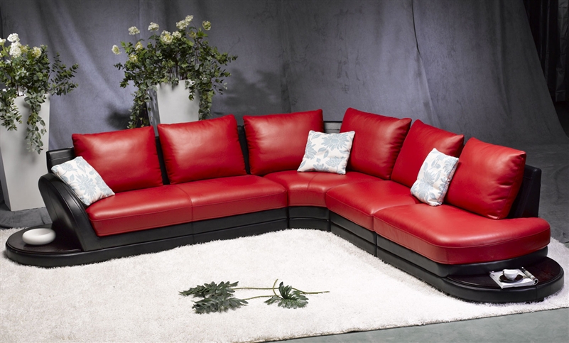 Modern Red/Black Leather Sectional Sofa TOS-FY709