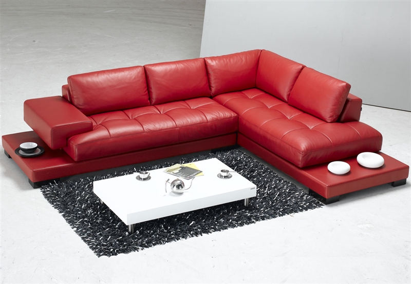 Modern Red Leather Sectional Sofa TOS-FY633-1