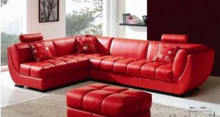 Louella - Cherry Red Leather Sectional Sofa