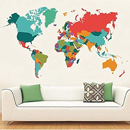 Amazon.com: WeAlake Colourful World Map Wall Decals Peel and Stick