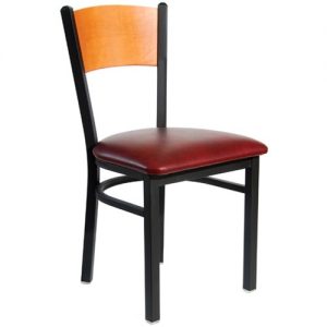 BFM Seating Dale Black Metal Solid Wood Back Restaurant Chair with