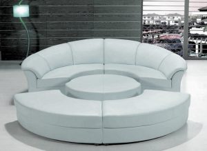 Stylish White Leather Circular Sectional Sofa - Modern - Living Room