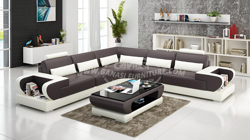 GANASI real leather home sectional,shaped corner recliner sofa