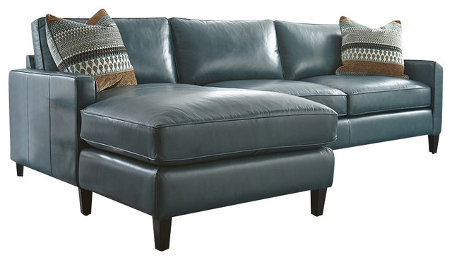 Turquoise Leather Sectional With Chaise Lounge - Transitional