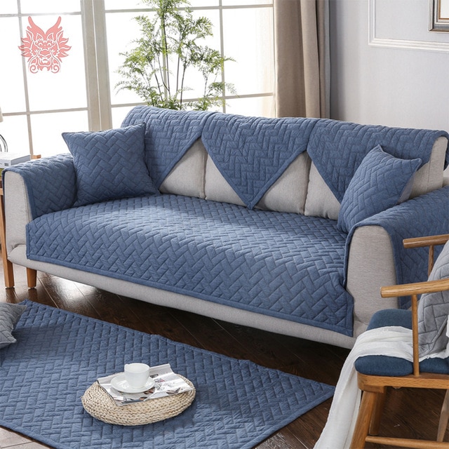 Modern style blue quilted sofa slipcovers cotton sectional sofa
