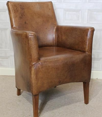 SMALL LEATHER ARMCHAIR A VINTAGE STYLE CHAIR BROWN AGED