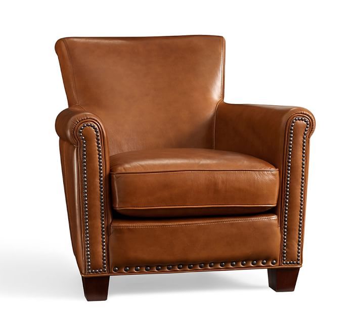 Irving Roll Arm Leather Armchair with Nailheads | Furniture
