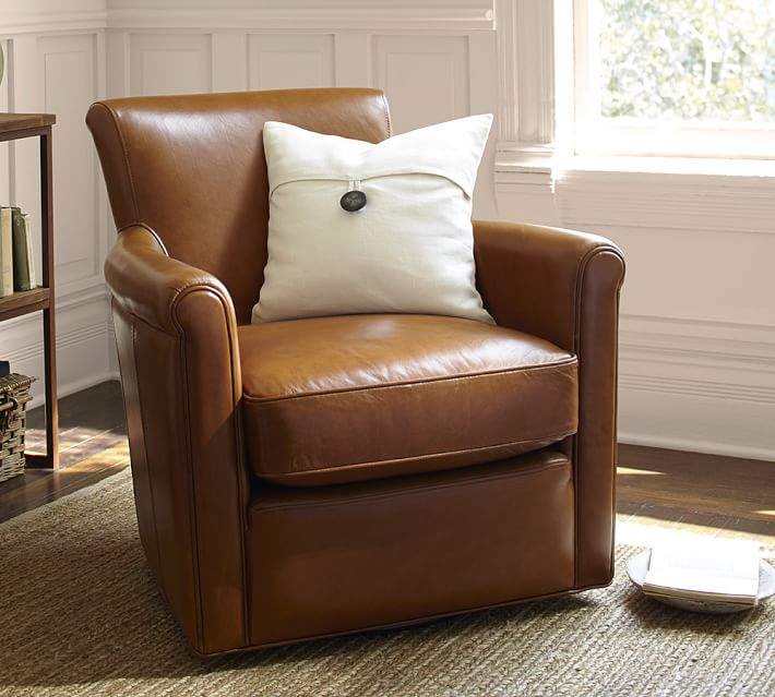 Irving Roll Arm Leather Swivel Armchair Products Living Room