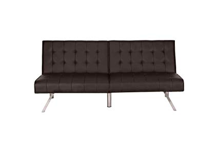 Amazon.com: Mainstays Faux Leather Tufted Convertible Futon, Brown