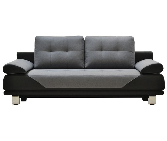 Sofá cama 3 plazas de tela DURBAN Negro y gris - Conforama