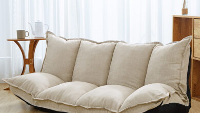 Linen Fabric Upholstery Adjustable Floor Sofa Bed Lounge Sofa Bed