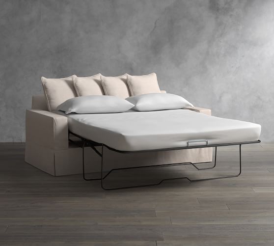 PB Comfort Square Arm Slipcovered Sleeper Sofa With Memory Foam