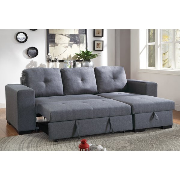Ivy Bronx Buchman Linen-like Reversible Sectional with Pull-Out Bed