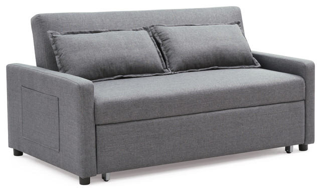 Linen Convertible Sofa With Pullout Bed - Transitional - Sleeper