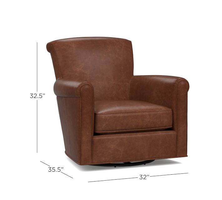 Irving Roll Arm Leather Swivel Armchair | Pottery Barn
