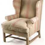 Khaki Linen English Club Chair with Red Stripe - Traditional