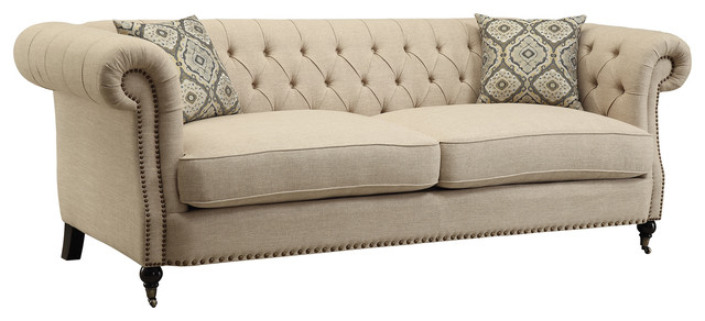 Coaster Trivellato Button Tufted Sofa With Large Rolled Arms and