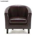 iKayaa US FR Stock Chair PU Leather Barrel Tub Chair Armchair Accent