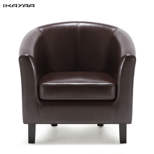 iKayaa US FR Stock Chair PU Leather Barrel Tub Chair Armchair Accent