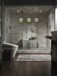Wall Design Ideas |  with Stacked Stone Wall: Unique Bathroom