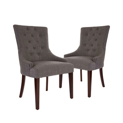 Set Of 2 Tufted Back Upholstered Dining Chair With Arm Rest- Dark