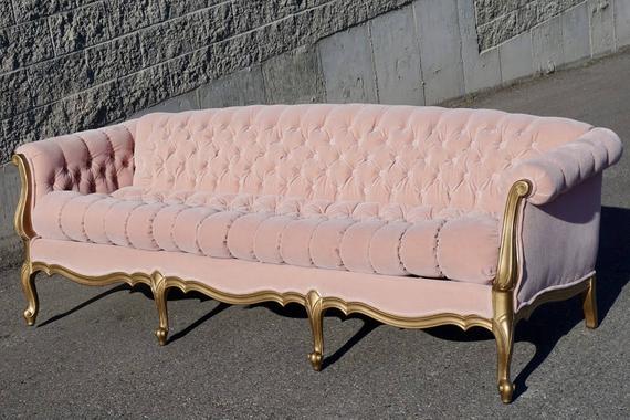 Vintage Sofa Couch with Pink Velvet and Tufting // Upcycled | Etsy