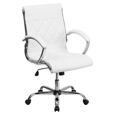Executive Swivel Office Chair White Leather/Chrome Base - Flash