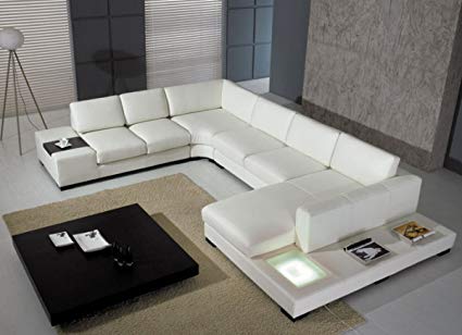 Amazon.com: Modern Leather 5 Piece Sectional Sofa in White: Kitchen
