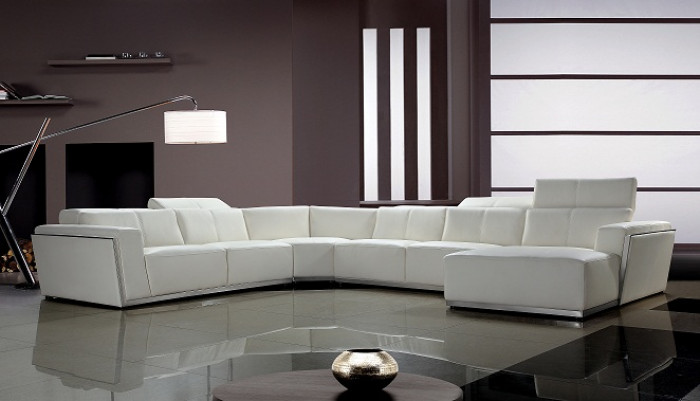 Tempo Contemporary White Leather Sectional Sofa
