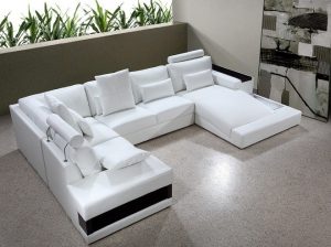 Diamond - White Leather Sectional Sofa with Lights Modern Furnishings