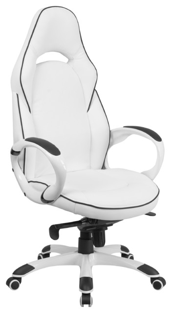 High Back White Vinyl Executive Swivel Office Chair With Black Trim