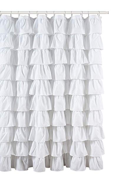 Amazon.com: Ruffled White Fabric Shower Curtain: Home & Kitchen