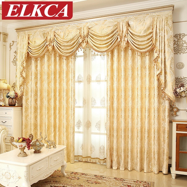 European Golden Royal Luxury Curtains for Bedroom Window Curtains