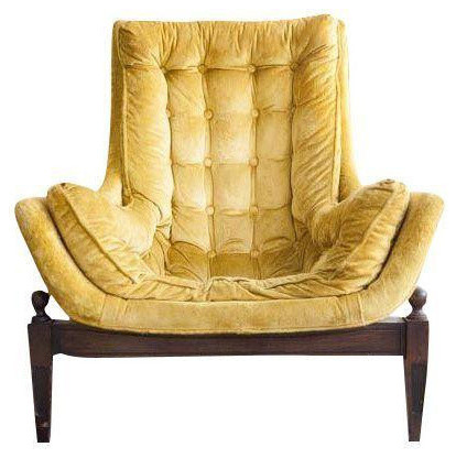 Mid-Century Yellow Velvet Tufted Bucket Chair