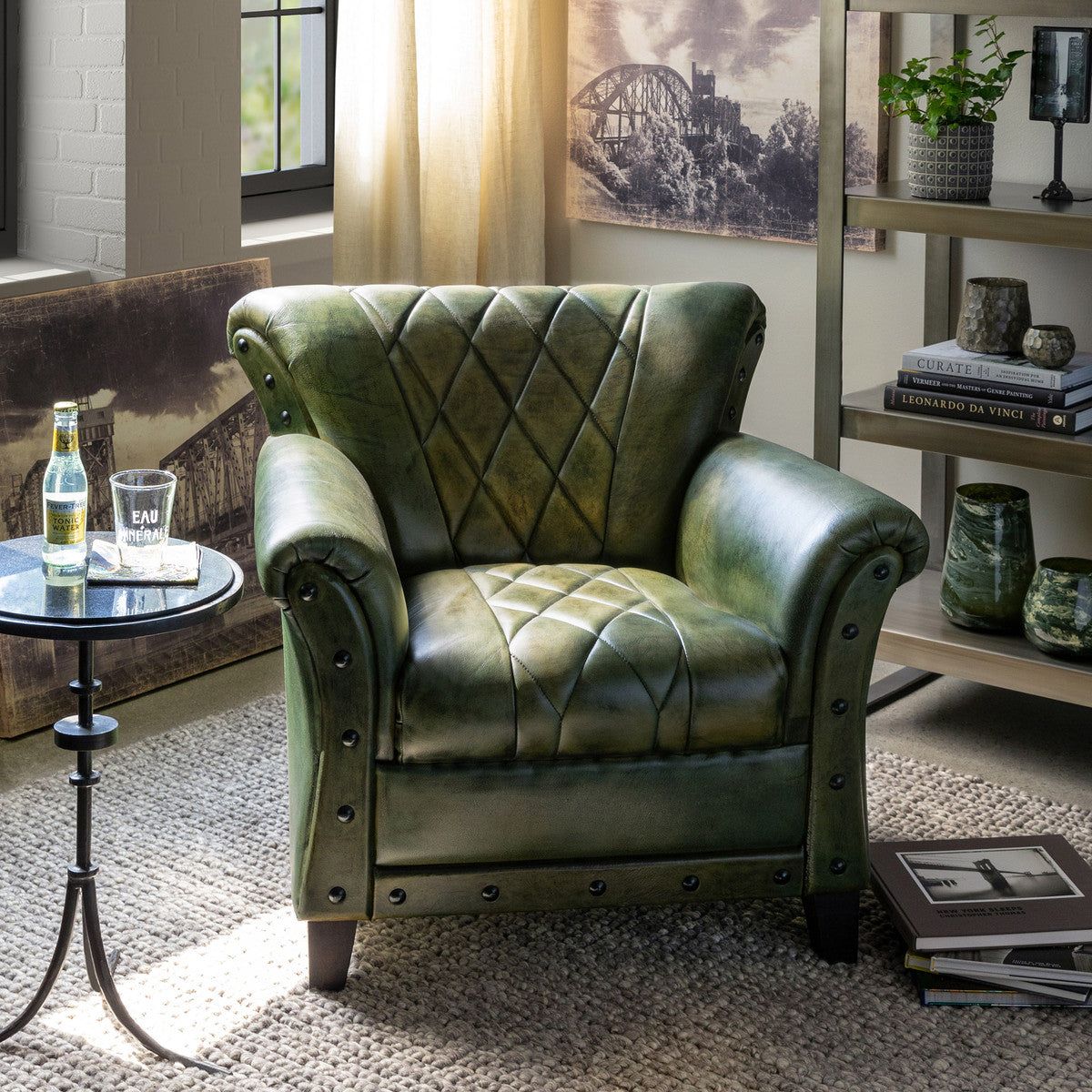 Rejuvenate your home with green
leather  armchair